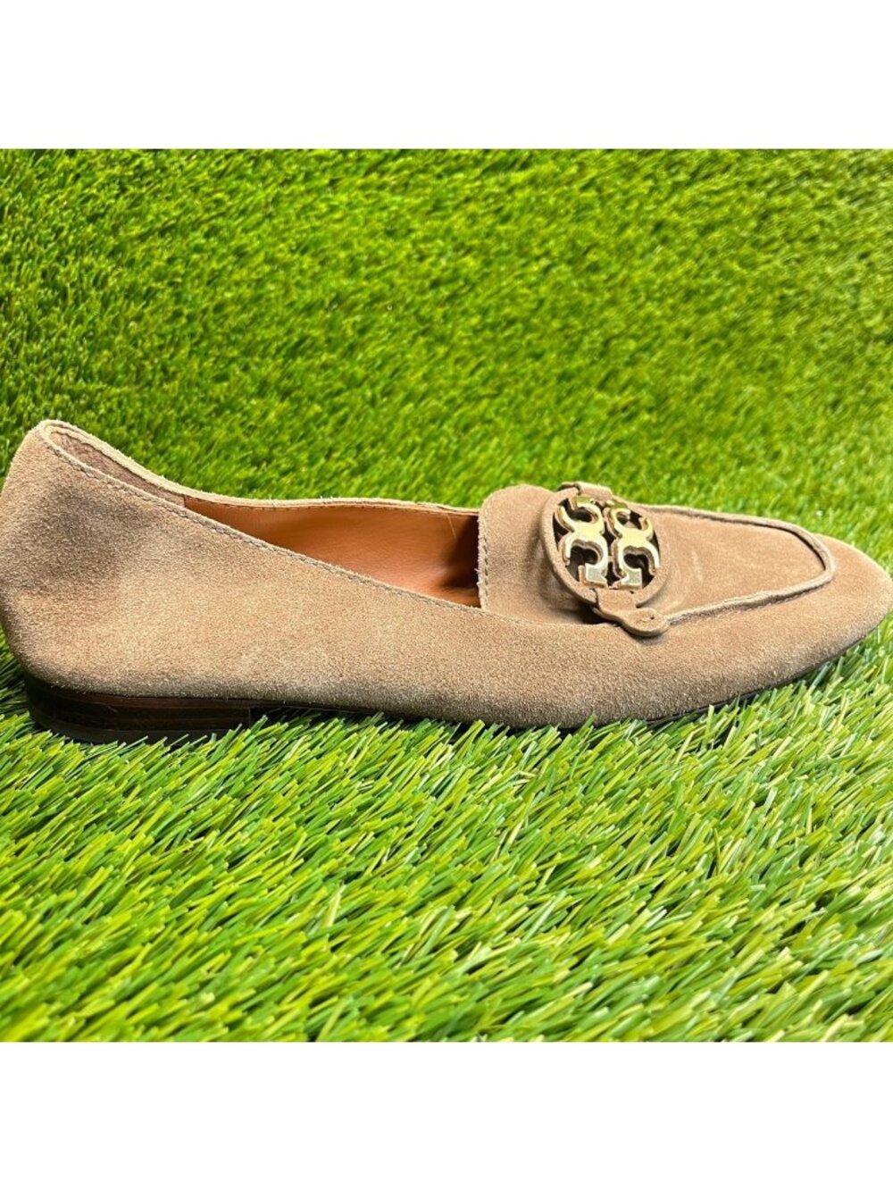 Tory Burch Beige Suede Logo Loafers